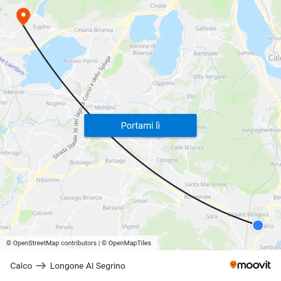 Calco to Longone Al Segrino map