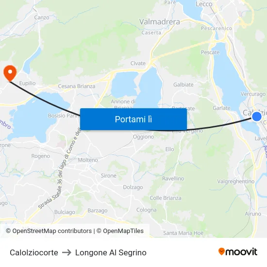 Calolziocorte to Longone Al Segrino map