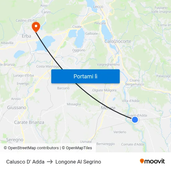 Calusco D' Adda to Longone Al Segrino map
