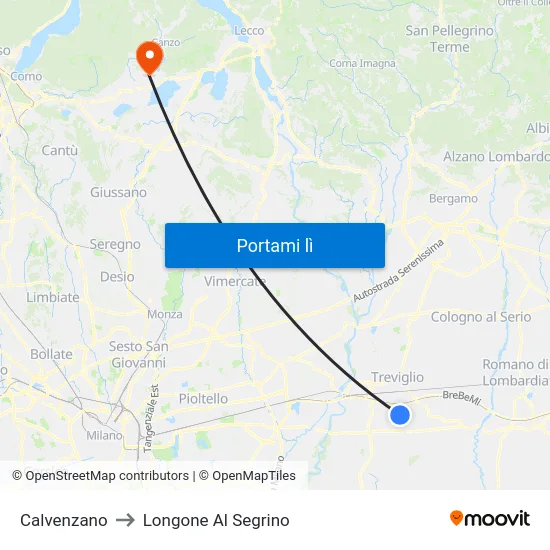 Calvenzano to Longone Al Segrino map