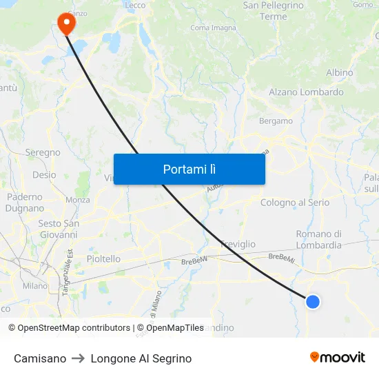 Camisano to Longone Al Segrino map
