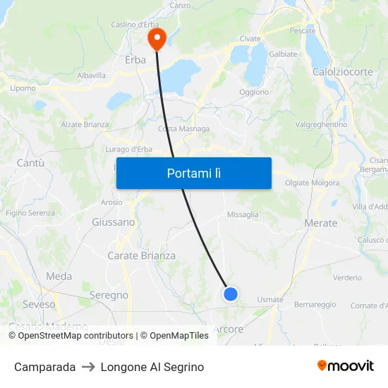 Camparada to Longone Al Segrino map