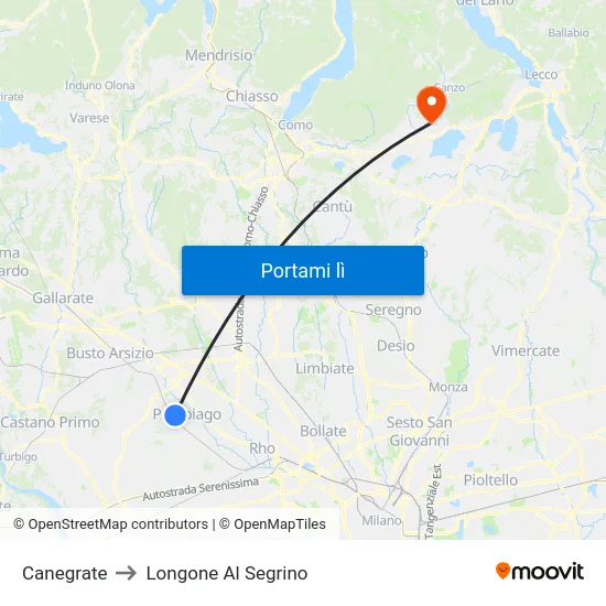 Canegrate to Longone Al Segrino map