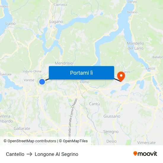 Cantello to Longone Al Segrino map