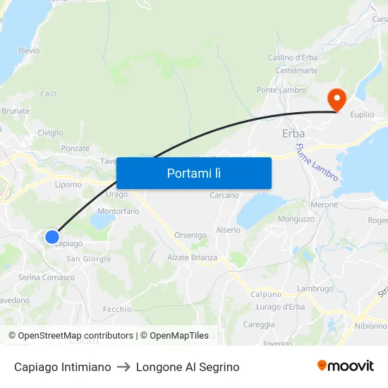 Capiago Intimiano to Longone Al Segrino map