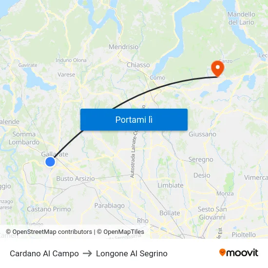 Cardano Al Campo to Longone Al Segrino map