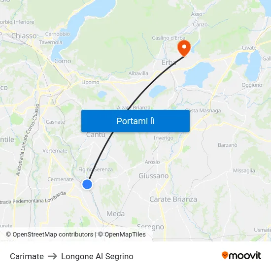 Carimate to Longone Al Segrino map