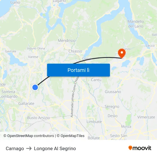 Carnago to Longone Al Segrino map
