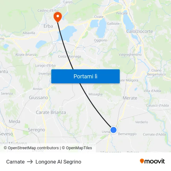 Carnate to Longone Al Segrino map