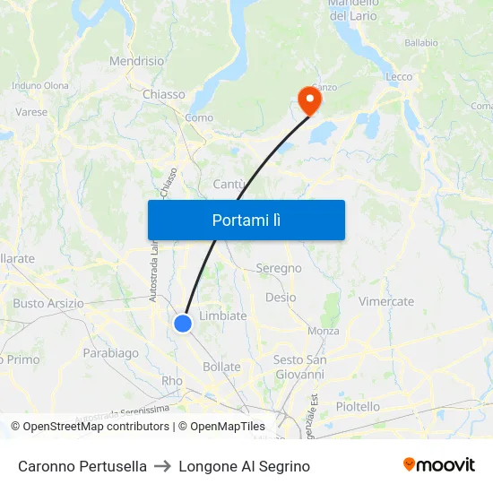 Caronno Pertusella to Longone Al Segrino map