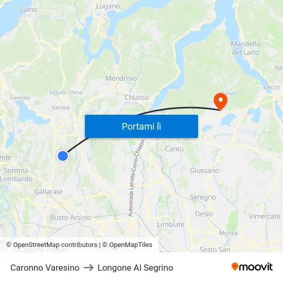 Caronno Varesino to Longone Al Segrino map