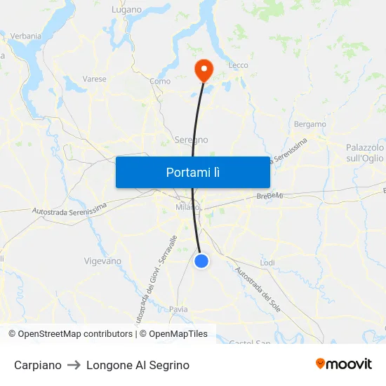 Carpiano to Longone Al Segrino map
