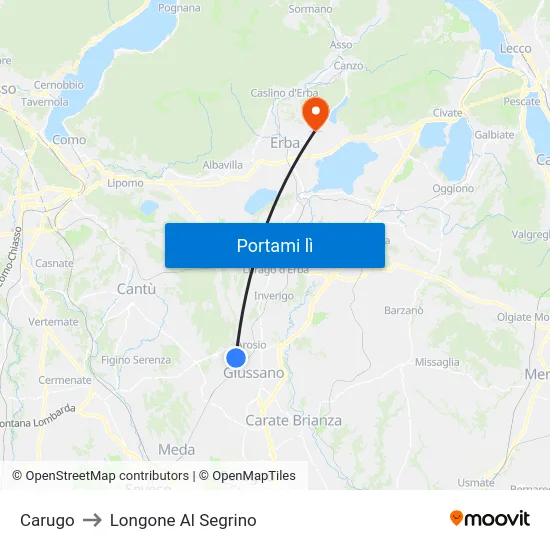 Carugo to Longone Al Segrino map