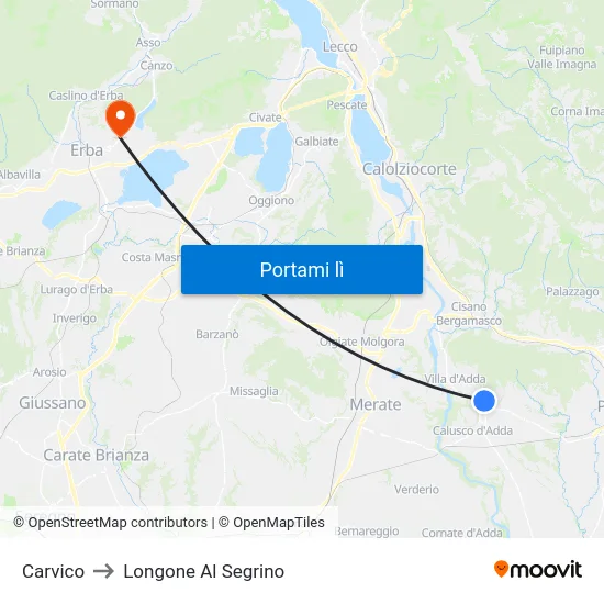 Carvico to Longone Al Segrino map