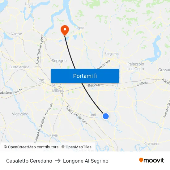 Casaletto Ceredano to Longone Al Segrino map