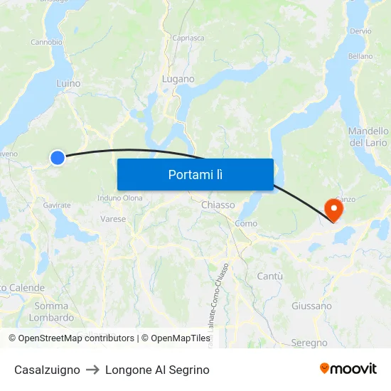 Casalzuigno to Longone Al Segrino map
