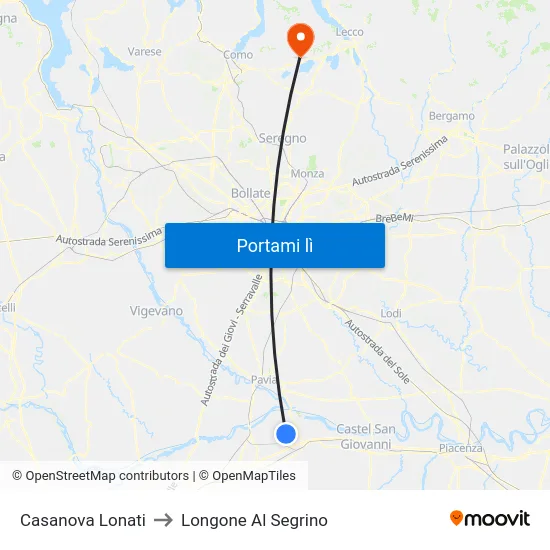 Casanova Lonati to Longone Al Segrino map