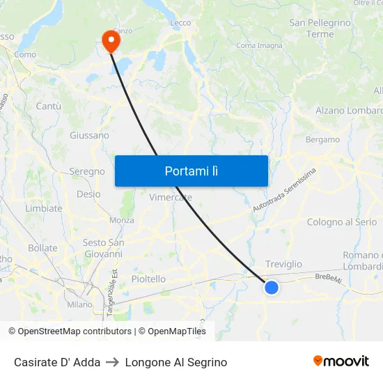Casirate D' Adda to Longone Al Segrino map