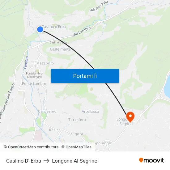 Caslino D' Erba to Longone Al Segrino map