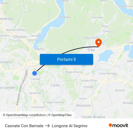 Casnate Con Bernate to Longone Al Segrino map