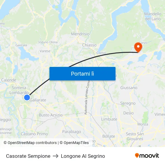Casorate Sempione to Longone Al Segrino map