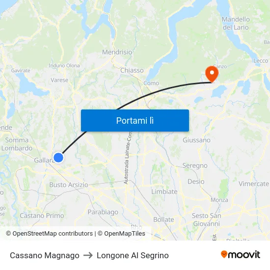 Cassano Magnago to Longone Al Segrino map