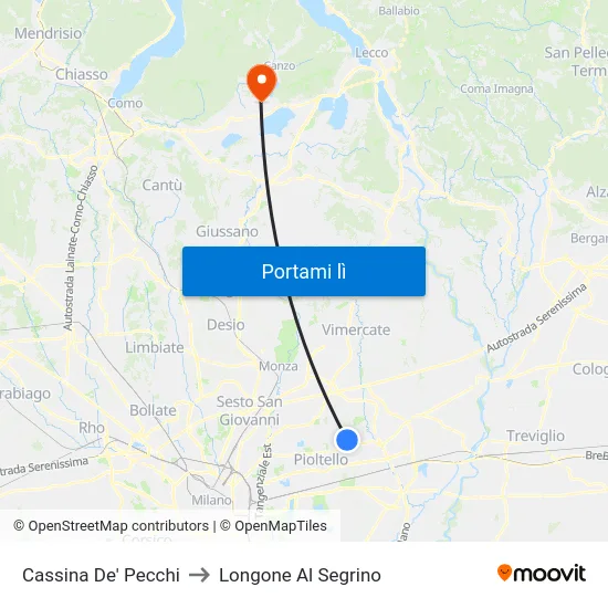 Cassina De' Pecchi to Longone Al Segrino map