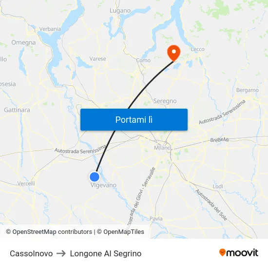 Cassolnovo to Longone Al Segrino map
