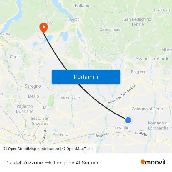 Castel Rozzone to Longone Al Segrino map