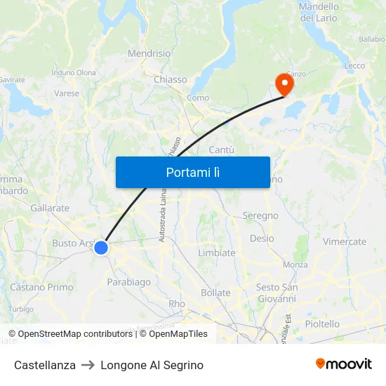 Castellanza to Longone Al Segrino map