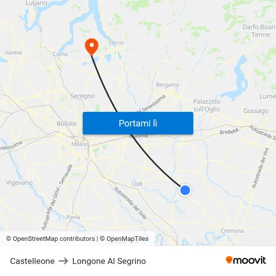 Castelleone to Longone Al Segrino map
