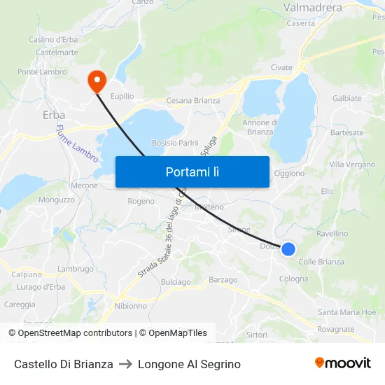 Castello Di Brianza to Longone Al Segrino map