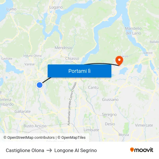 Castiglione Olona to Longone Al Segrino map