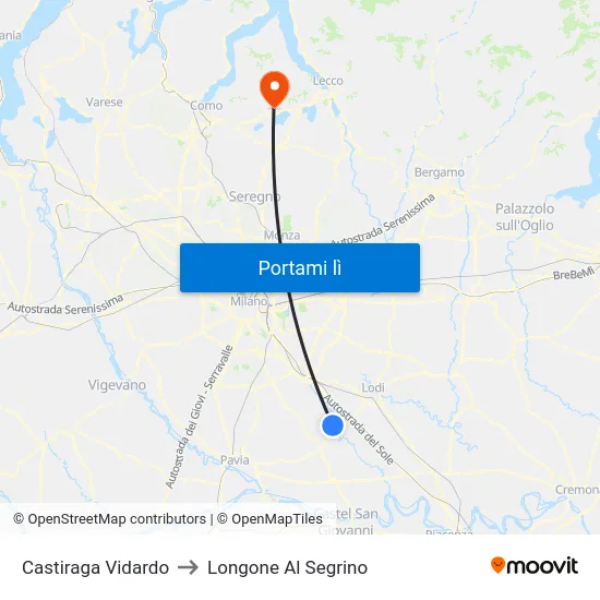 Castiraga Vidardo to Longone Al Segrino map