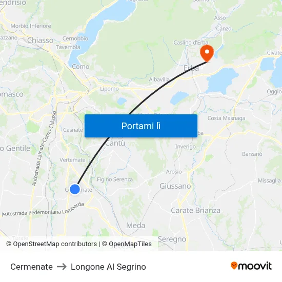 Cermenate to Longone Al Segrino map