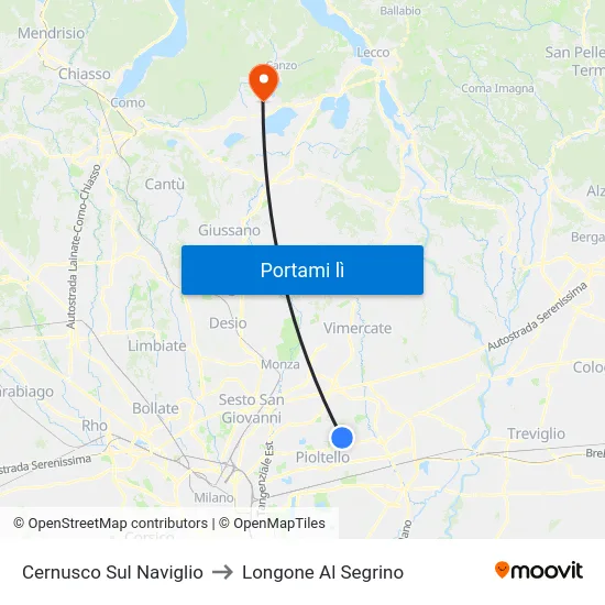 Cernusco Sul Naviglio to Longone Al Segrino map