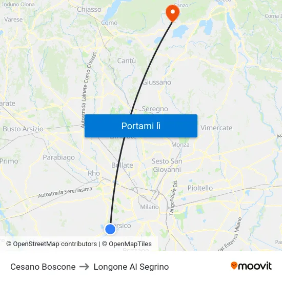 Cesano Boscone to Longone Al Segrino map