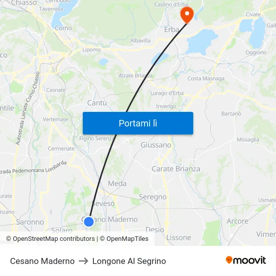 Cesano Maderno to Longone Al Segrino map
