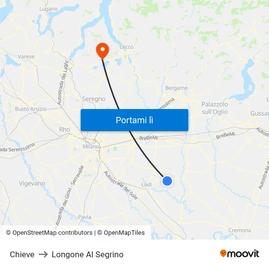 Chieve to Longone Al Segrino map