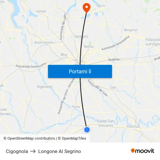 Cigognola to Longone Al Segrino map