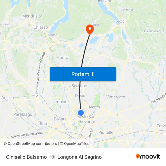 Cinisello Balsamo to Longone Al Segrino map