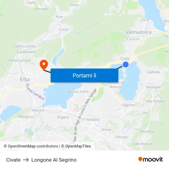 Civate to Longone Al Segrino map