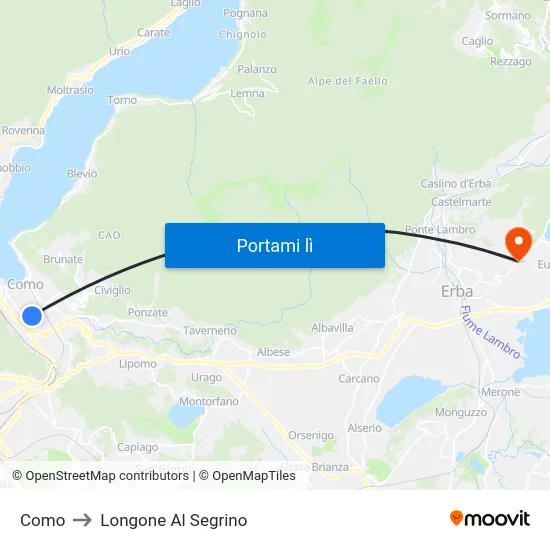Como to Longone Al Segrino map