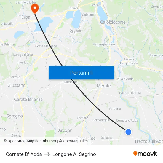 Cornate D' Adda to Longone Al Segrino map