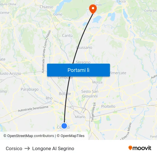 Corsico to Longone Al Segrino map