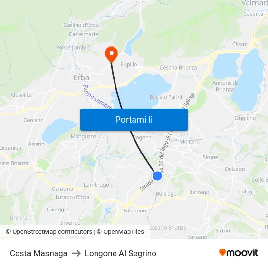 Costa Masnaga to Longone Al Segrino map