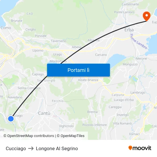 Cucciago to Longone Al Segrino map