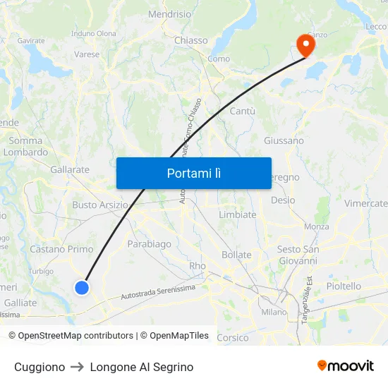 Cuggiono to Longone Al Segrino map