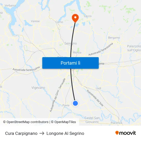 Cura Carpignano to Longone Al Segrino map