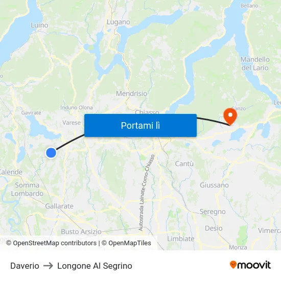 Daverio to Longone Al Segrino map